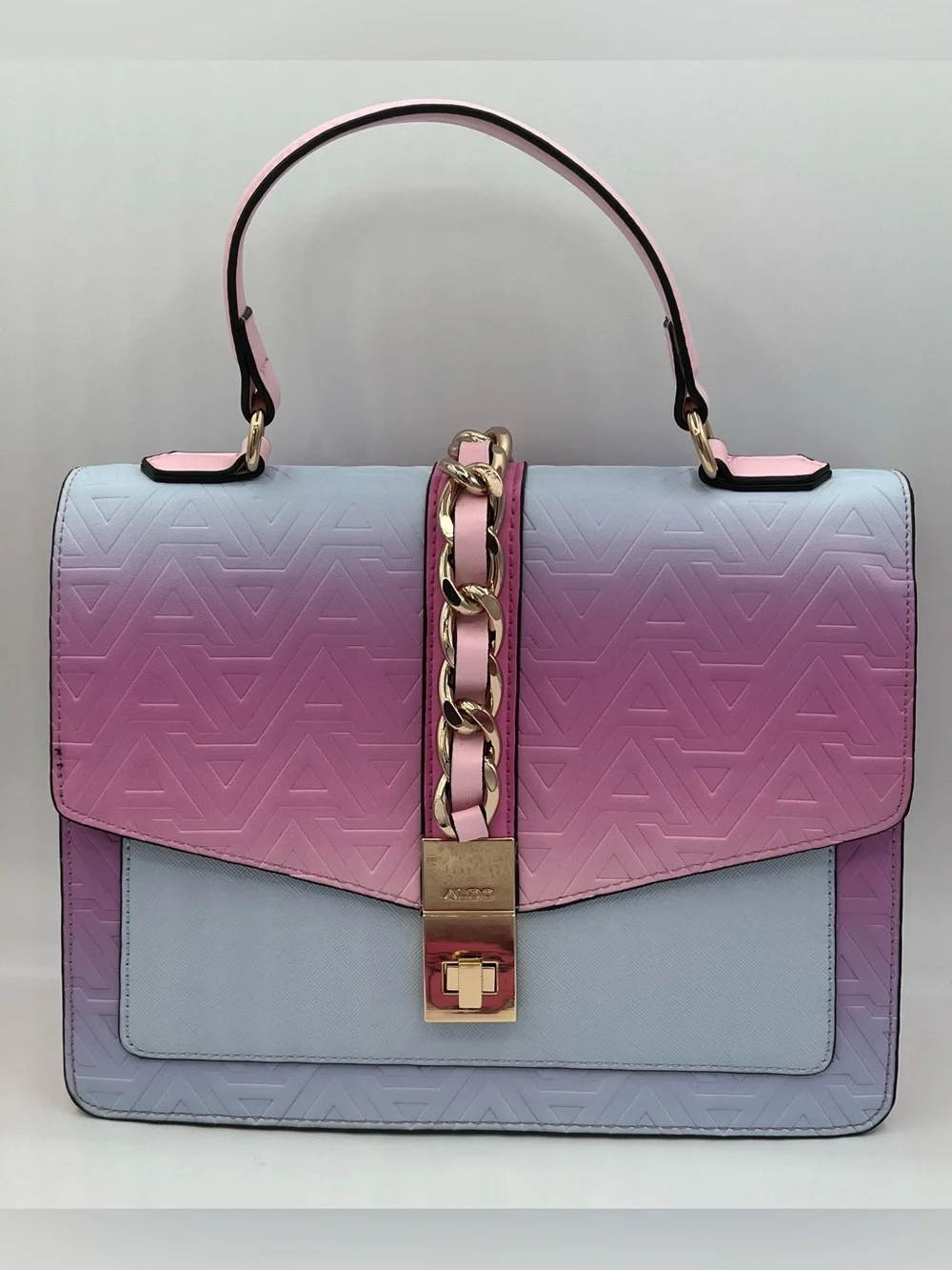 Aldo Gradient Pink and Lilac Top-Handle Satchel with Gold Chain